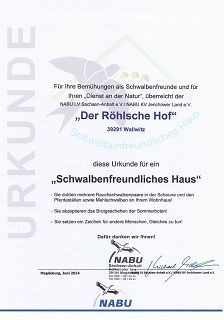Der Röhlsche Hof - Bildungs- und Erlebnisbauernhof in Wallwitz in Sachsen-Anhalt - Zertifikat